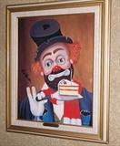 RED SKELTON FRAMED PAINTING DOUBLE SIGNED COA WITH SIGNATURE AND THUMBPRINT