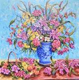 Lot 1295:  FLOWERS W/VASE & BASKET, OIL/CANVAS BY ANN H. COPELAN Est. $600/900**