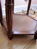 Solid wood octagon end table, beveled glass top, caned bottom shelf (pair of these)