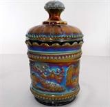 Gorgeous Northwood Peacock at the Fountain Carnival Glass large Covered Sugar