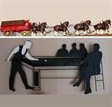 Signed C. Jere Cool Metal Billiards Wall Art Budweiser Clydesdales Horses and Carriage and 
