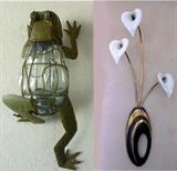 Metal and Glass Frog Luminary and Bijan Wall Art 