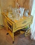 Signed Katherine Henick hand painted bar cart
