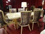 KARL SPRINGER STYLE BONE TILE DINING TABLE AND 7 CHAIRS (2 ARMCHAIRS, 5 SIDE CHAIRS), CIRCA 1970's
