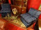 PAIR J. ROBERT SCOTT SLIPPER CHAIRS, ROYAL BLUE UPHOLSTERY, SKIRTED BASES