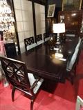 CENTURY FURNITURE DINING TABLE WITH 8 CHAIRS, DROP LEAVES AT EACH END
