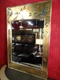 LABARGE EGLOMISE (REVERSE PAINTED GLASS) ASIAN MOTIF MIRROR IN GOLD