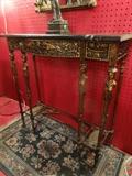 NEOCLASSICAL GILT METAL CONSOLE TABLE AND MIRROR WITH BLACK MARBLE TOP