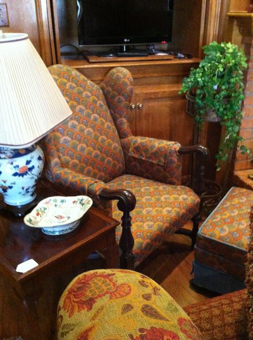              1  lovely upholstered chair & ottoman