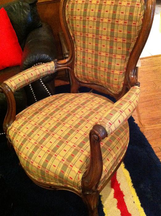        1 of 2 antique chairs with lovely upholstery