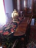   exquisite Henredon dining table with 8 matching chairs  (runner matches the seats)