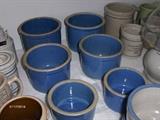 2 Sets of Blue Stoneware Butter Crocks