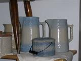 2 Red Wing Cherry Band Pitchers & a covered Butter Crock 