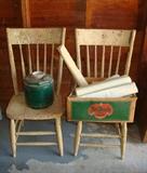 BOX OF OLD MAPS & BLUE PRINTS, OLD CHAIRS, (NOT SHOWN LOTS OF VINTAGE GALVESTON MARDI GRAS POSTERS, EXCELLENT CONDITION - NOT FRAMED)