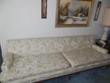 8 1/2 Foot Ivory Floral Brocade Conversational Sofa has walnut frame.Took plastic off of it..can breath now..its stunning!!