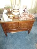 Mid Century Traditional Occasional Table with Glass Top doors open to full storage