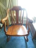 Vintage Mahogany Spindled Back Curved Arms Rocking Chair