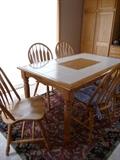 OAK DINING TABLE WITH TILE TOP AND 6 CHAIRS