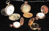 Collection of Antique Pocket Watches: Elgin 1906 Size 18, Elgin 1904 Hunters Case, Elgin 1893 Hunters case, Waltham c1900 14k Gold Size 0. Bulova Quartz Pocket Watch