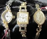 Vintage 14KT Gold Ladies Wrist Watches : Bulovar, Gruen, Benrus 21 Jewel