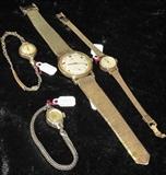 Hamilton Vintage 10KGF Ladies Wrist Watch, Longines Ladies 1950's 14K Gold Watch on a Speidel Band, 1951 Omega 14KGF L&K Watch with a Speidel Mesh 1/20 10KGF Band, Longines Turler Ladies Watch with Mesh Band