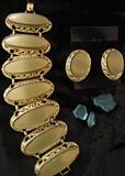 Vintage 1960's wide Lucite Oval Yellow Stone Bracelet with Oval Clip Earrings