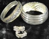 Vintage Cuff Bracelet show with a pair Sterling & 14kt Gold Garden By David Yurman Cable Earrings