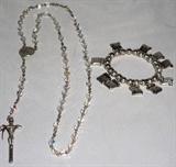 Italian Crystal & Sterling Rosary and Ten Commandments Charm Bracelet
