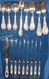 Towle Sterling "King Richard" c1932 Sterling Flatware Set: 9 Dinner knives, 7 Dinner forks, 9 Salad Forks, 11 Tea Spoons, 4 Iced Tea Spoons & 4 Cream Soup