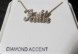 Diamond Accent "Faith" 18Kt Gold over Sterling Silver Necklace