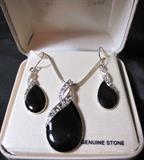 Black Pendant with Crystal Accent Pendant & Earring Set
