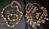 Vintage Graduated Gold Beads Necklace, Braclet and a pair of Bead & Lope Earrings. 3 Strand Hearts & Beads Necklace