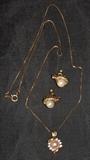 Pearl & Diamond Pendant Necklace & Matching Earrings