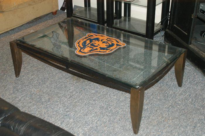 Coffee Table metal, glass and wood with Chicago Bears Logo