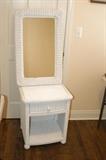 White Wicker Mirror and Night Stand