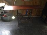Vintage Singer Sewing Machine Base cast iron base with wood table top