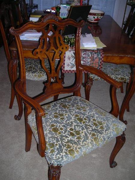 ONE OF 6 CHAIRS TO THE TABLE, LEAVES AND PADS