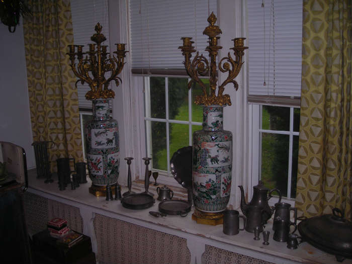 pewter and candelabras that are close to 40" tall
