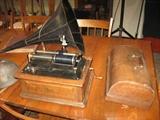 Edison Pat. Dated March 22 1906 cylinder phonograph with original lid and large Morning Glory Horn.