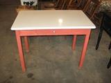 Porcelain top table with drawer.