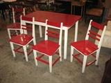 Wood Table and 4 chairs painted red & white.