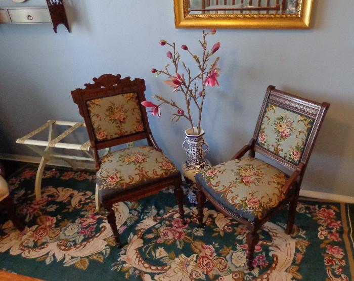 Needlepoint rug and chairs