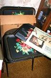 Vintage tole TV trays in the dining room