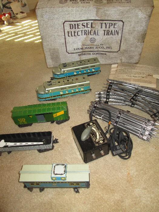 Marx tin diesel type train set with transformer, track