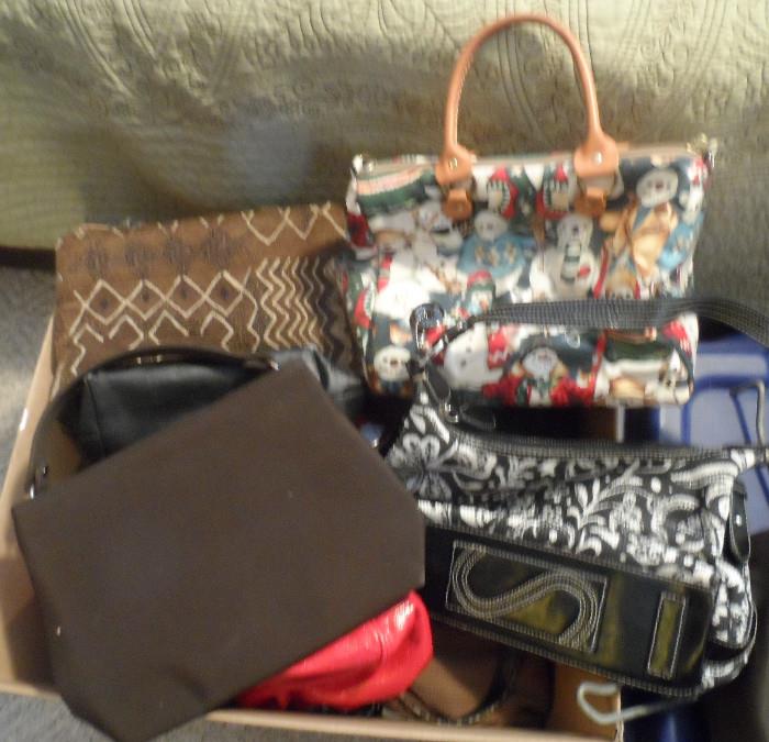 Assortment of purses.