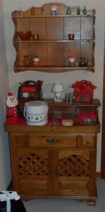Dry sink and wall shelf.