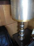 Mid Century Spooled Gold/Silver Lamp.Funky Silver Shade