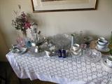 Vintage Cruet Set/Stand. Bone China Cup Saucers, Various Crystal, Glass ware, Depression