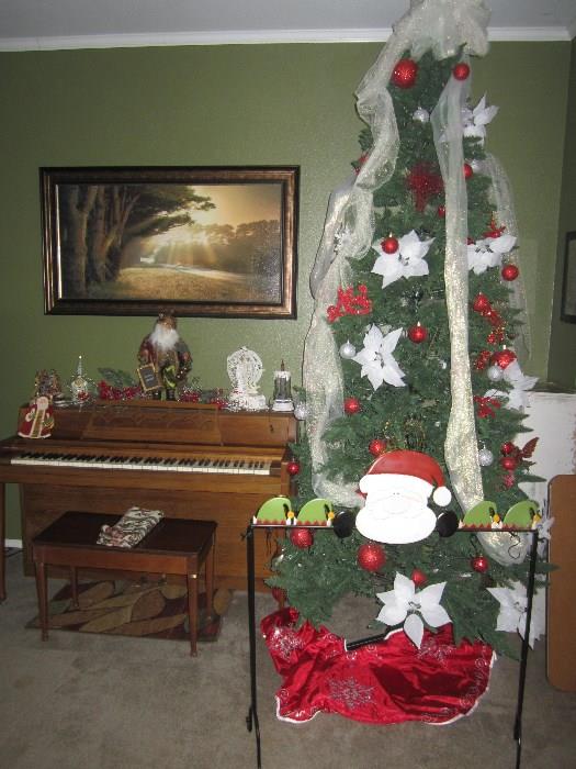 Wurlitzer Spinet Piano, 7.5 foot Christmas Tree, Nice Piece of Wall Art