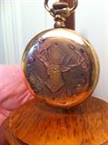 Elgin pocket watch, gold-plated case with diamond chips